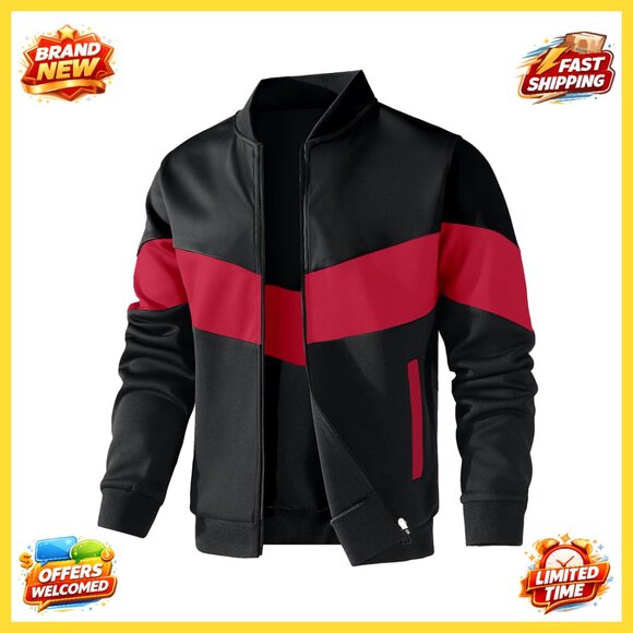 Lightweight Bomber Jacket Color Block Varsity Coat Casual Relaxed Fit